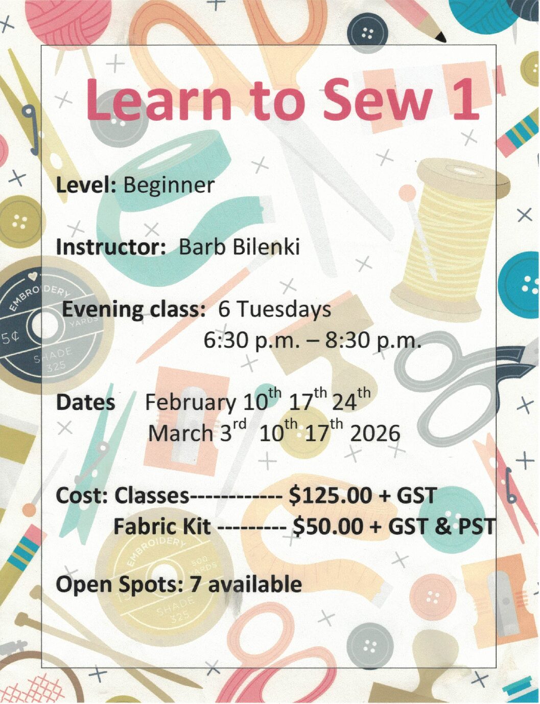 Learn To Sew FebMar 2026